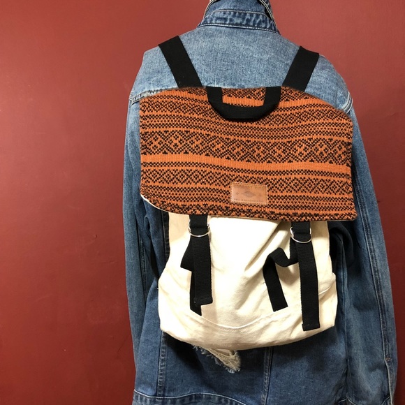 Krochet Kids Handbags - Krochet Kids Rust & Cream Canvas Backpack